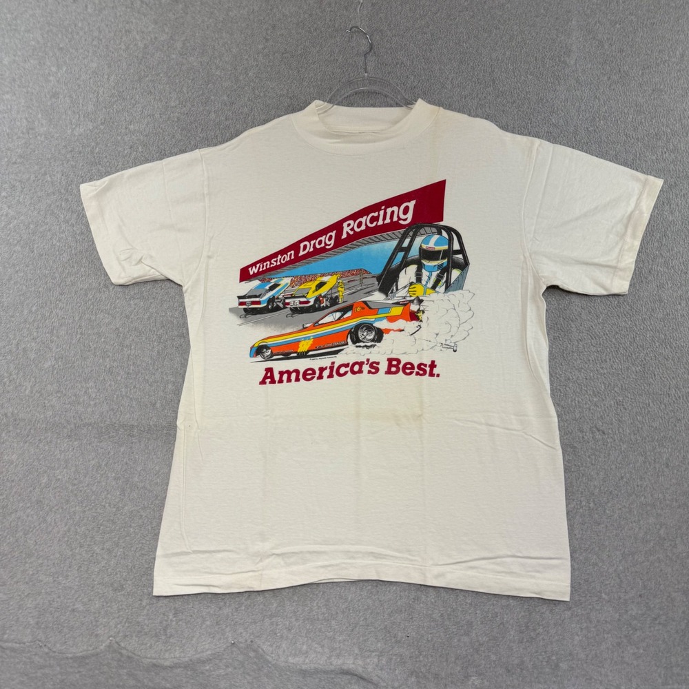 Vintage Winston Drag Racing T-Shirt Mens L White 80s 1984 Americas Best Graphic